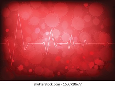 Vector : Cardiogram with virus icons on red background
