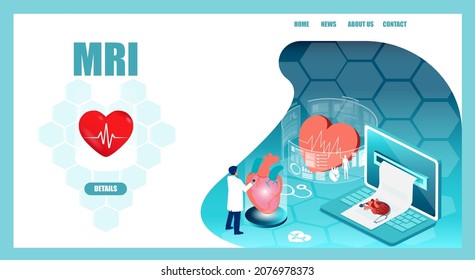 Vector of a cardiologist analysing MRI findings and sending a report 
