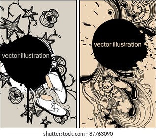 vector cards with abstract plants and white boots