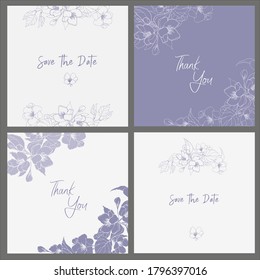 Vector cards with apple flowers and leaves - hand-drawn illustration. Perfect for your designs, wedding invitation and greeting cards, etc.