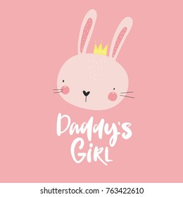 Vector cards for Baby Shower with cute bunny. Daddy's girl