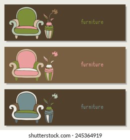 Vector cards, banners, flyers of furniture. Advertising template with space for text.