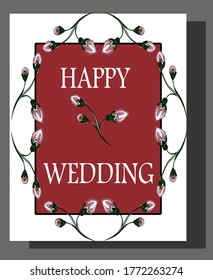 Vector cards and business cards for the holidays, wedding invitations. Birthday.  Burgundy and white background and pink flowers. Roses. Floral print. Pattern. Isolated objects. You can change them. 