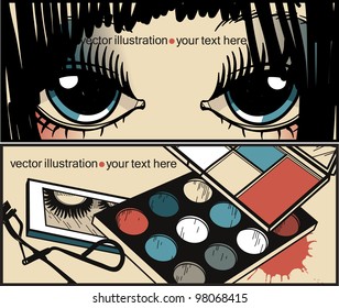 vector cards with colored make up and pretty eyes