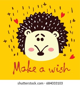 Vector cards with cute hedgehog in simple design for kid's greeting card design, t-shirt print, inspiration poster.