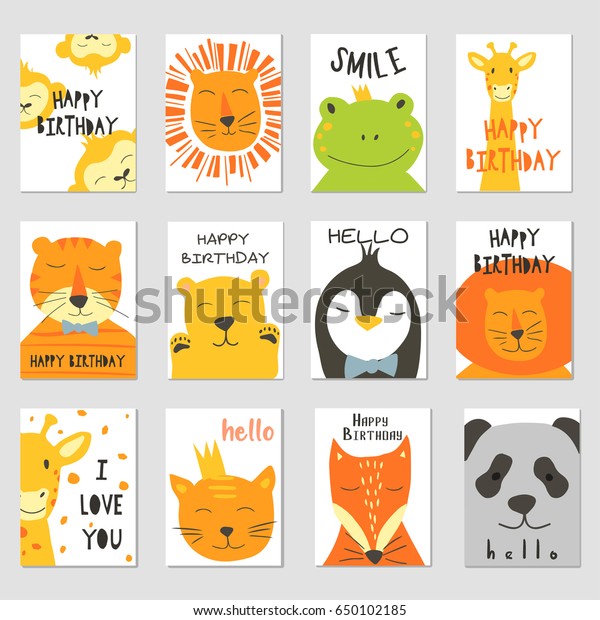 Vector Cards Cute Illustration Animal Faces Stock Vector (Royalty Free ...