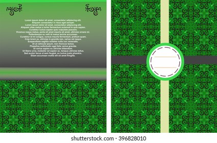 Vector cards with decorative east design pattern and jewelry. Islam, Arab, Indian, ottoman motives. Front page and last page.