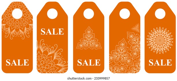 Vector cards at a discount. Tag discount. Vintage pattern. Holiday discounts.