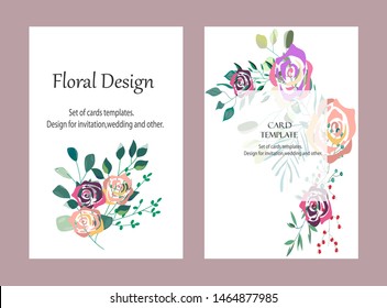 Vector cards with flowers,leaves. Botanic  Design for banner, wedding, poster, invitation, cover, placard, brochure, header.