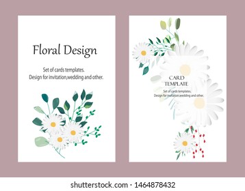 Vector cards with flowers,leaves. Botanic  Design for banner, wedding, poster, invitation, cover, placard, brochure, header.