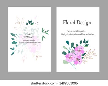 Vector cards with flowers,leaves. Botanic  Design for banner, wedding, poster, invitation, cover, placard, brochure, header.