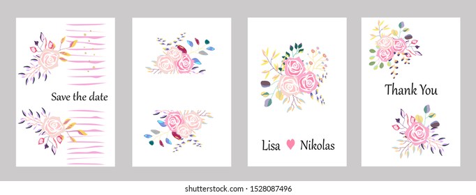 Vector cards with flowers,leaves. Botanic  Design for banner, wedding, poster, invitation, cover, placard, brochure, header.