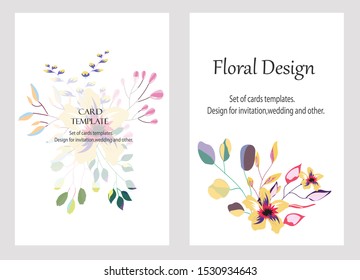 Vector cards with flowers,leaves. Botanic  Design for banner, wedding, poster, invitation, cover, placard, brochure, header.