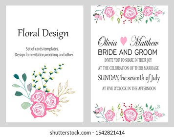Vector cards with flowers,leaves. Botanic  Design for banner, wedding, poster, invitation, cover, placard, brochure, header.