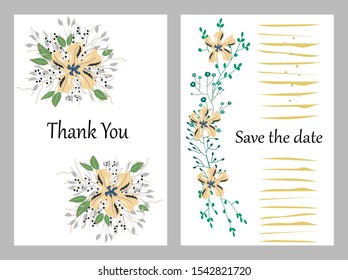 Vector cards with flowers,leaves. Botanic  Design for banner, wedding, poster, invitation, cover, placard, brochure, header.