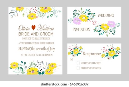 Vector cards with flowers,leaves and geometric. Botanic  Design for banner, wedding, poster, invitation, cover, placard, brochure, header.
