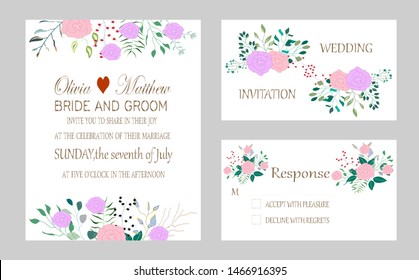Vector cards with flowers,leaves and geometric. Botanic  Design for banner, wedding, poster, invitation, cover, placard, brochure, header.