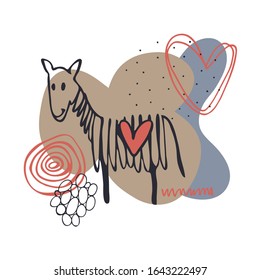 Vector cards with hand drawn zebra. Valentine's Day cards. 