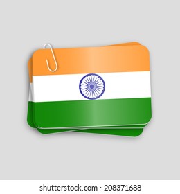 vector cards of Indian flag with paper clip.
