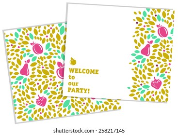 Vector cards with nature background. 2 separate layouts. Seamless pattern and cover with garden theme. Easy to edit.