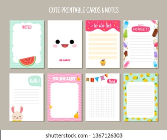 Vector Cards For Notebook, Diary, Stickers And Other Template. Cute Cartoon Illustration.