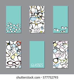 Vector Cards, Notes and Banners with Colorful Vintage and Modern Glasses. Ophthalmology. 