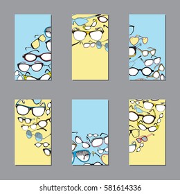 Vector Cards, Notes and Banners with Colorful Vintage and Modern Glasses. Ophthalmology. 