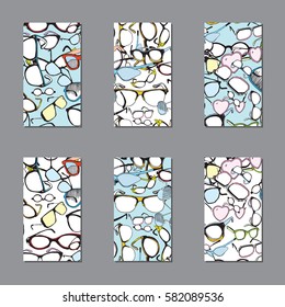 Vector Cards, Notes and Banners with Colorful Vintage and Modern Glasses. Ophthalmology. 