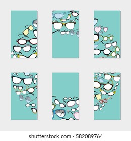 Vector Cards, Notes and Banners with Colorful Vintage and Modern Glasses. Ophthalmology. 