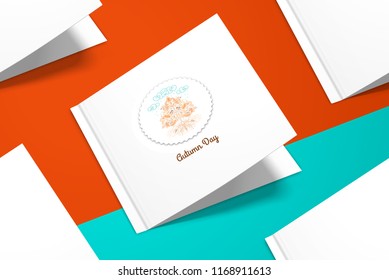 Vector cards on bright backdrop. Autumn tree in the rain. 