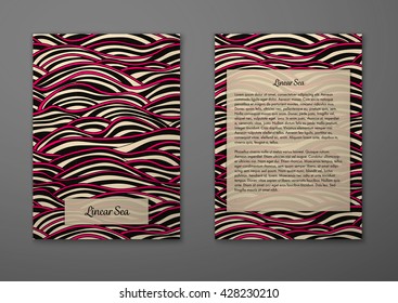 Vector cards with pattern, abstract waves texture. 
Colorful sea background. Layout template front page and back 
page.
