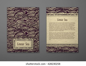 Vector cards with pattern, abstract waves texture. 
Colorful sea background. Layout template front page and back 
page.
