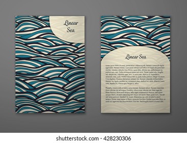 Vector cards with pattern, abstract waves texture. 
Colorful sea background. Layout template front page and back 
page.