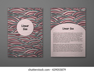 Vector cards with pattern, abstract waves texture. 
Colorful sea background. Layout template front page and back 
page.
