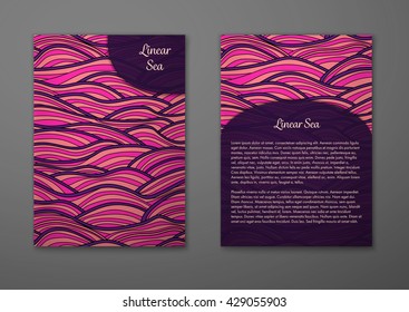 Vector cards with pattern, abstract waves texture. 
Colorful sea background. Layout template front page and back 
page.