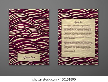 Vector cards with pattern, abstract waves texture. 
Colorful sea background. Layout template front page and back 
page.