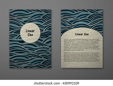 Vector cards with pattern, abstract waves texture. 
Colorful sea background. Layout template front page and back 
page.