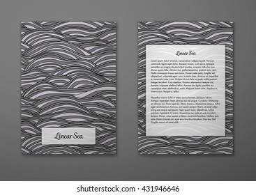 Vector cards with pattern, abstract waves texture. 
Colorful sea background. Layout template front page and back 
page.
