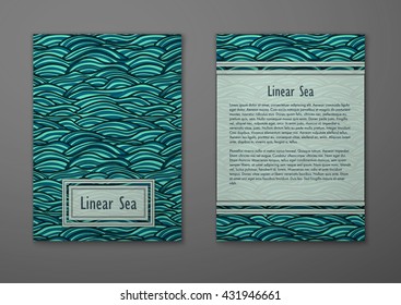 Vector cards with pattern, abstract waves texture. 
Colorful sea background. Layout template front page and back 
page.