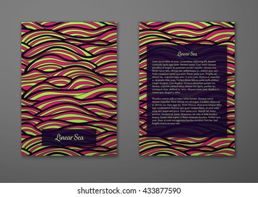 Vector cards with pattern, abstract waves texture. 
Colorful sea background. Layout template front page and back 
page.
