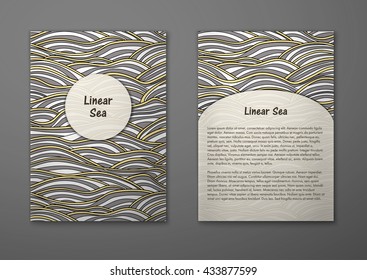 Vector cards with pattern, abstract waves texture. 
Colorful sea background. Layout template front page and back 
page.