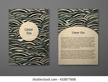 Vector cards with pattern, abstract waves texture. 
Colorful sea background. Layout template front page and back 
page.
