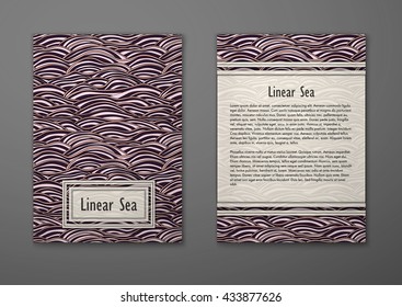 Vector cards with pattern, abstract waves texture. 
Colorful sea background. Layout template front page and back 
page.
