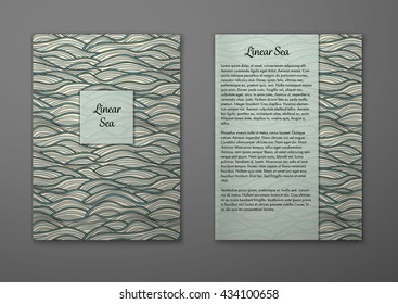 Vector cards with pattern, abstract waves texture. 
Colorful sea background. Layout template front page and back 
page.