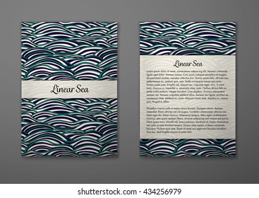 Vector cards with pattern, abstract waves texture. 
Colorful sea background. Layout template front page and back 
page.
