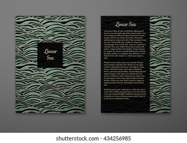 Vector cards with pattern, abstract waves texture. 
Colorful sea background. Layout template front page and back 
page.