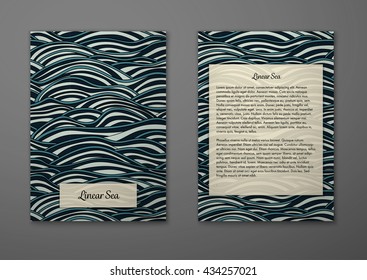 Vector cards with pattern, abstract waves texture. 
Colorful sea background. Layout template front page and back 
page.