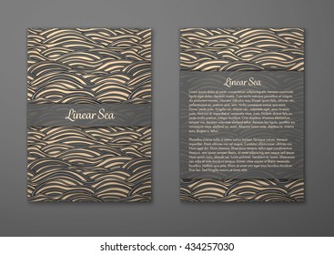 Vector cards with pattern, abstract waves texture. 
Colorful sea background. Layout template front page and back 
page.