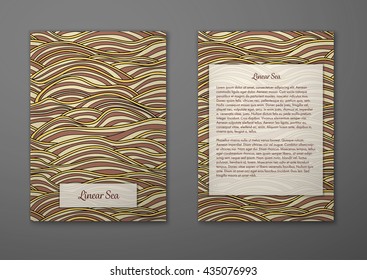 Vector cards with pattern, abstract waves texture. 
Colorful sea background. Layout template front page and back 
page.