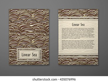 Vector cards with pattern, abstract waves texture. 
Colorful sea background. Layout template front page and back 
page.